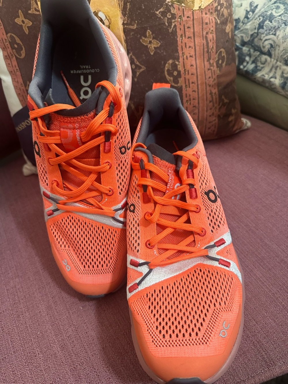 On Clouds Orange and Gray Men's Running Sneakers•NWOT